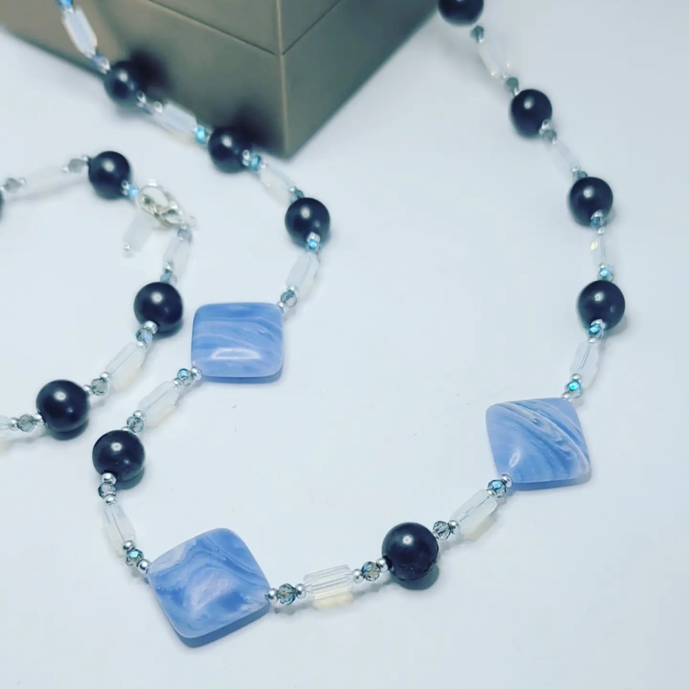 Hematite, Blue Agate set